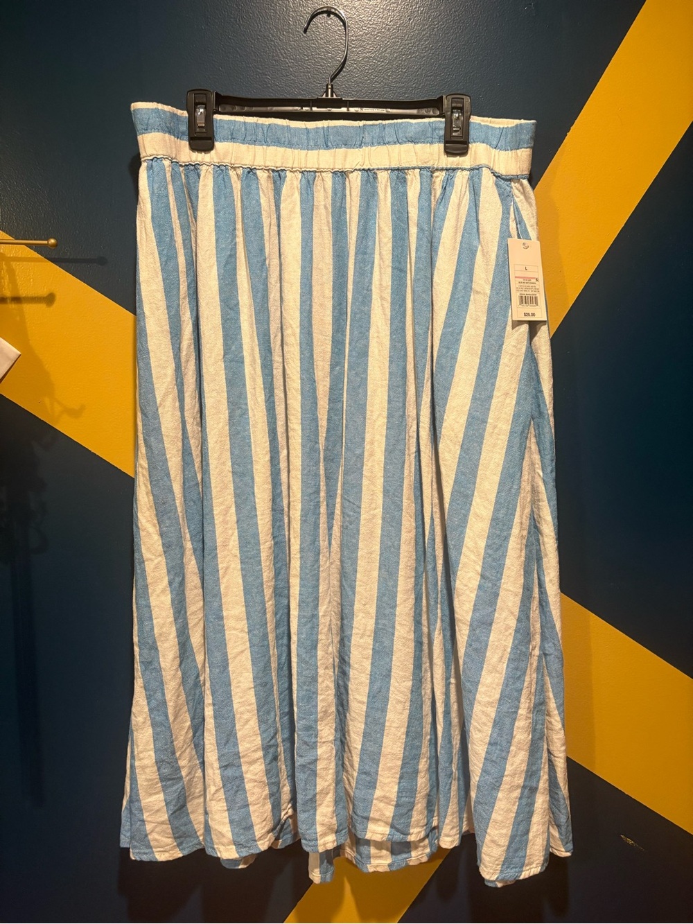 A New Day Blue & White Stripe Linen Pull-On Midi Skirt NWT